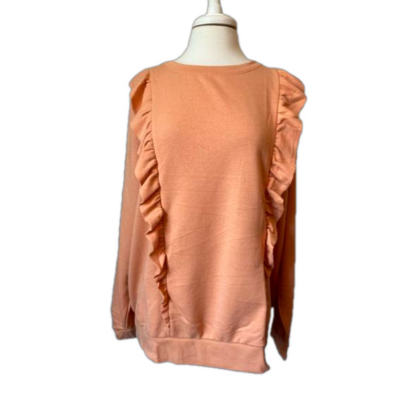 LC Plus NWT Cottagecore Boho Peach Fairy Ruffle Long Sleeve Comfy Sweatshirt 2X - Picture 1 of 7